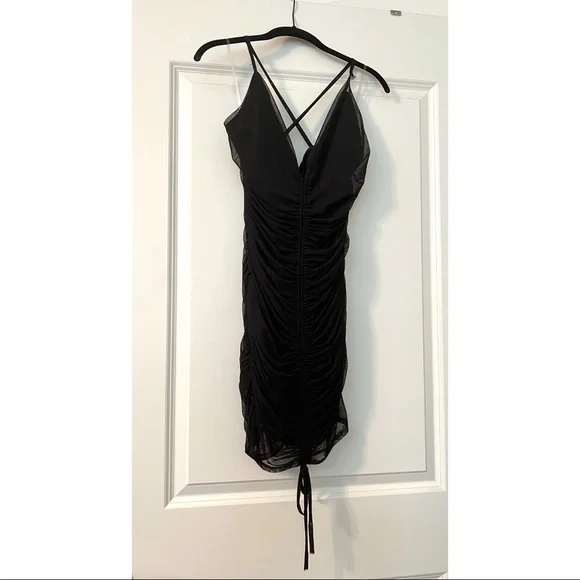 knee length dresses for ladies Noel Pearl Mesh Ruched Mini Dress – honey main image 0